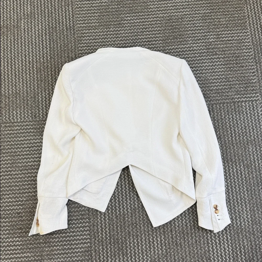 HELMUT LANG white lambskin leather trim asymmetric biker jacket, size 2